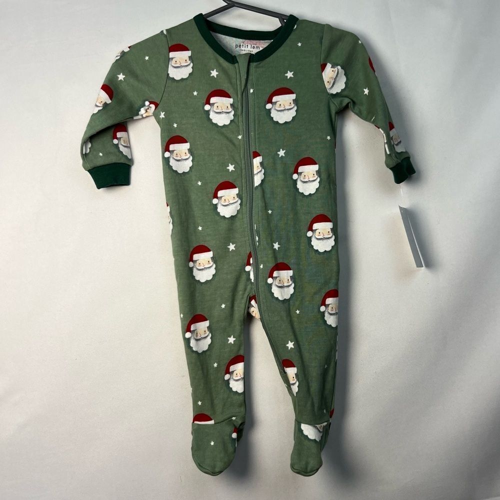 Petite Lem Green Santa Cotton Footie Sleep and Play NWT 2 way zip